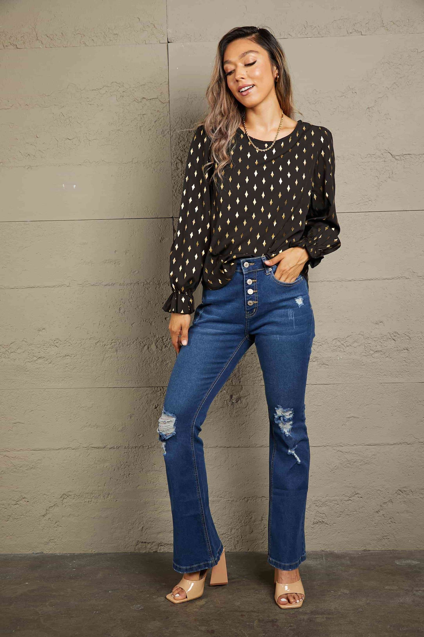 Daisy Long Sleeve Blouse in Black