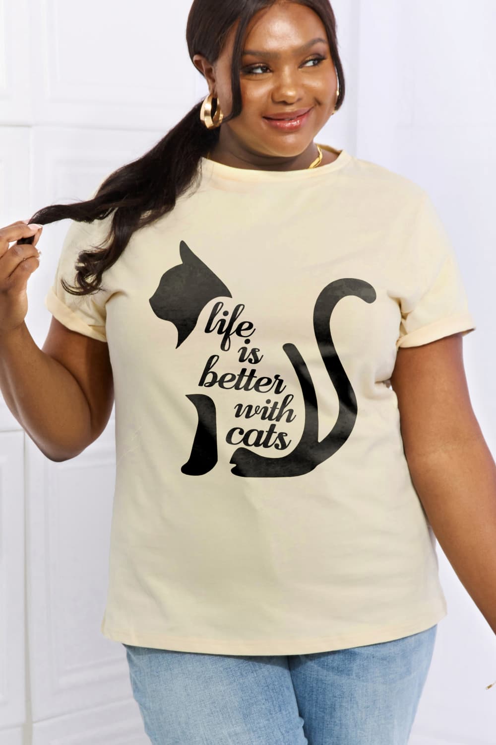 Simply Love Simply Love Full Size LIFE IS BETTER WITH CATS Graphic Cotton Tee