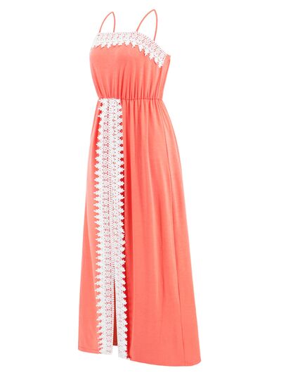 Amy Slit Lace Detail Spaghetti Strap Dress