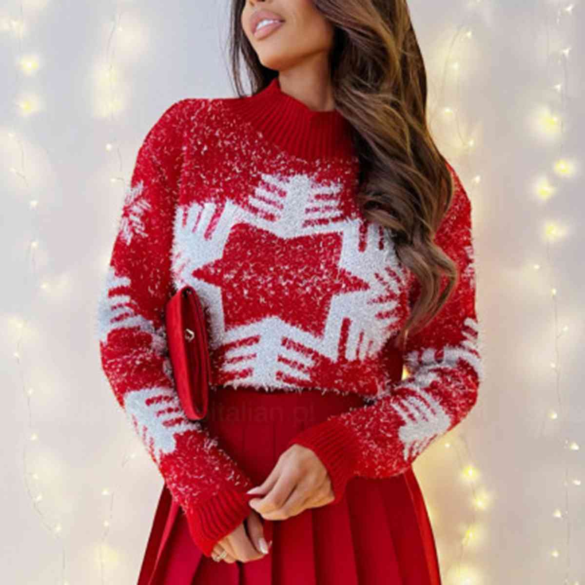Snowflake Print Sweater red
