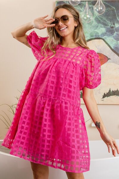 Belina Organza Short Sleeve Dress Pink