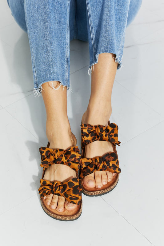 Leopard Bow Slide Sandals