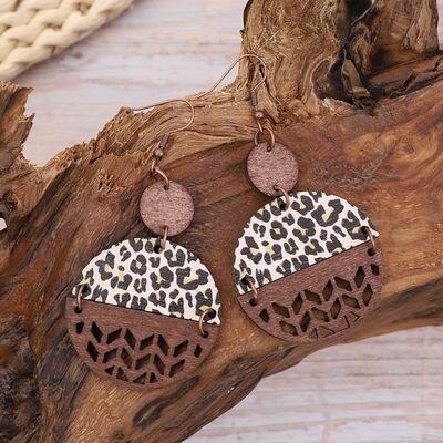 Wooden Cutout Leopard Dangle Earrings