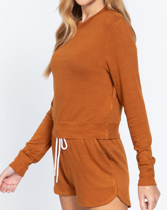 Long Slv Crew Neck Slub Terry Top