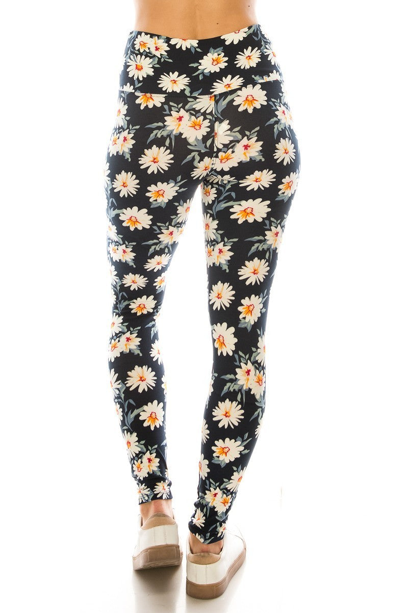 Relaxing Time Style Banded Lined Multi Printed Knit Legging With High Waist sunflower