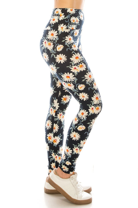 Relaxing Time Style Banded Lined Multi Printed Knit Legging With High Waist sunflower