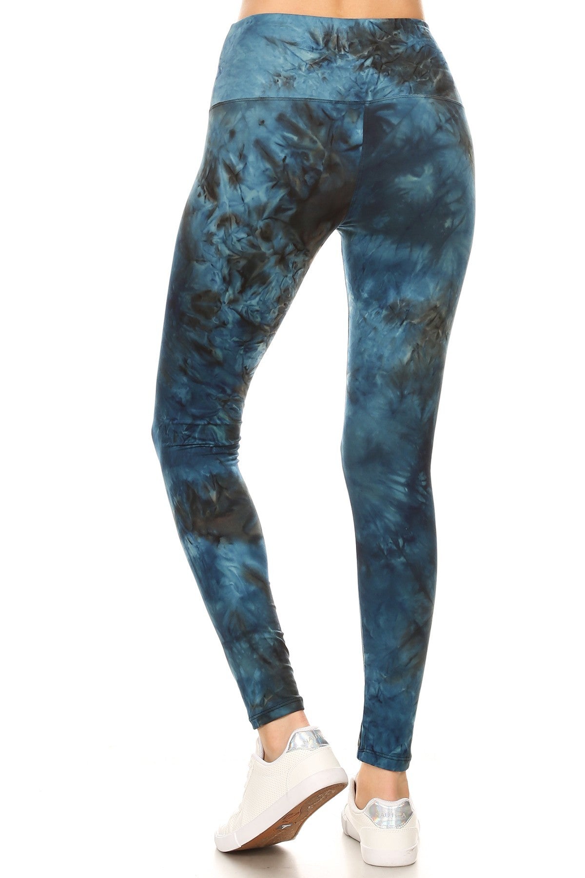 Relaxing Time Banded Lined Tie Dye Printed Knit Legging With High Waist Blue