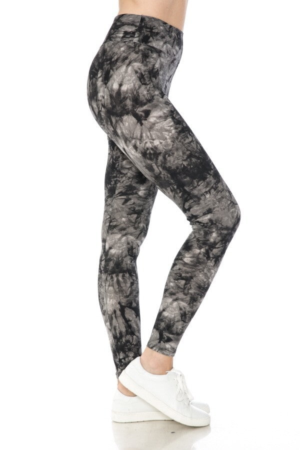 Relaxing Time Banded Lined Multi Printed Knit Legging With High Waist Grey