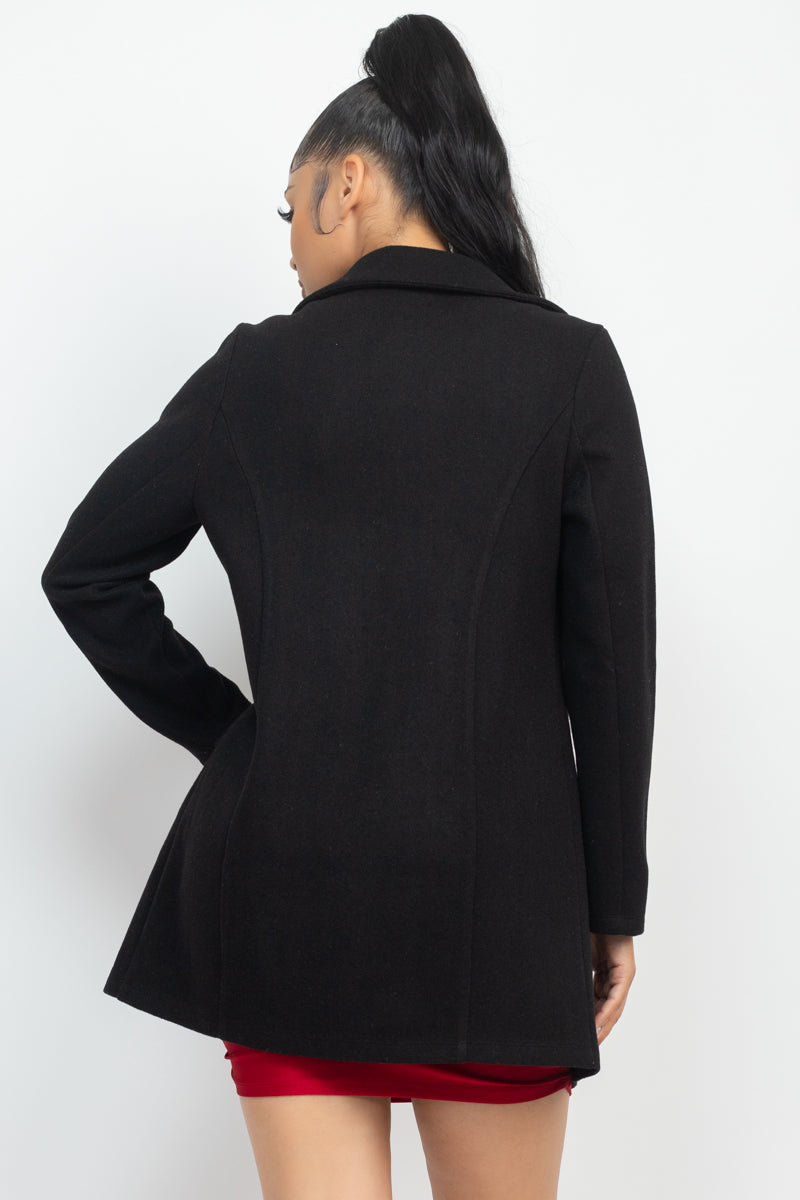 Black Double-breasted Solid Coat for women
