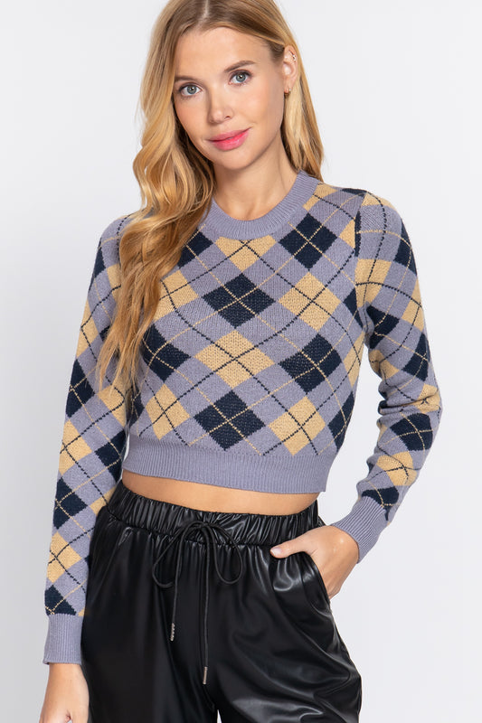 Argyle Jacquard Crop Sweater