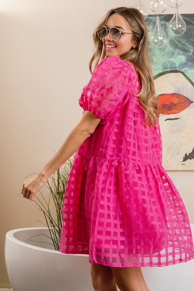Belina Organza Short Sleeve Dress Pink