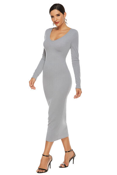 Ribbed Scoop Neck Sweater Dress