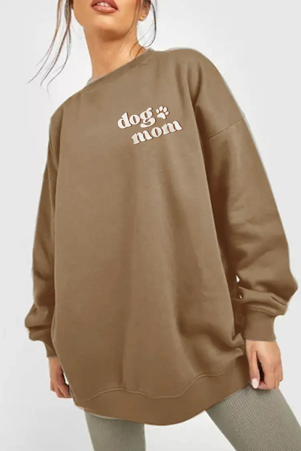 Simply Love Full Size Round Neck Dropped Shoulder DOG MOM Graphic Sweatshirt