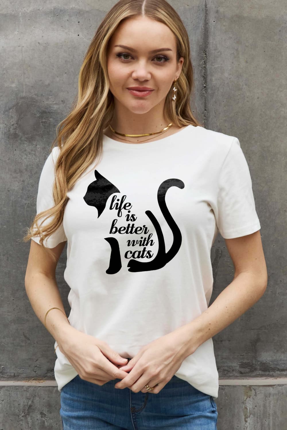 Simply Love Simply Love Full Size LIFE IS BETTER WITH CATS Graphic Cotton Tee